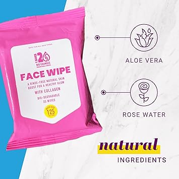 Face Wipe with Collagen Bio-Degradable 25 Count (3 Pack)