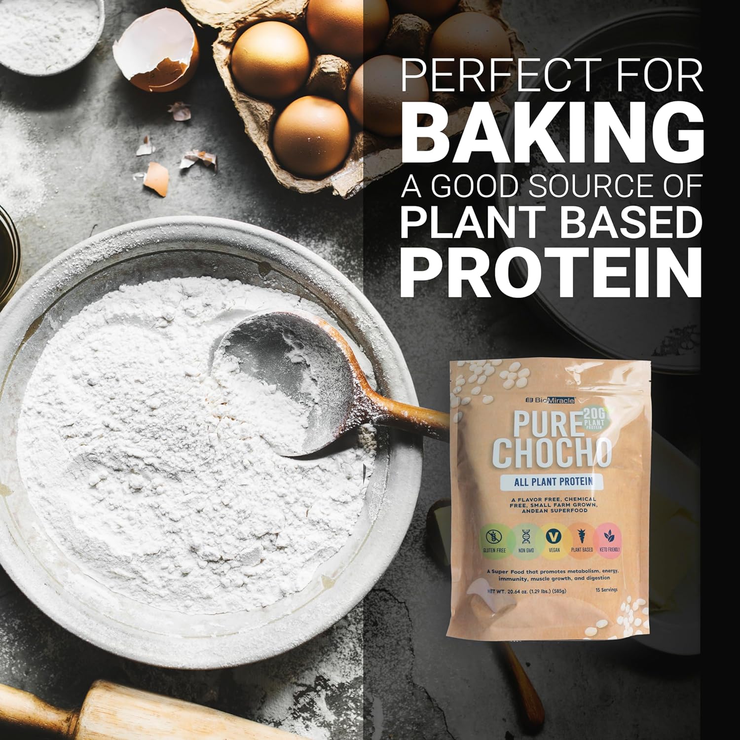 Hydrolyzed Pure Chocho All Plant Protein 20g Gluten Free, Non-GMO, Vegan, Plant-Based, Keto Friendly (15 Servings)
