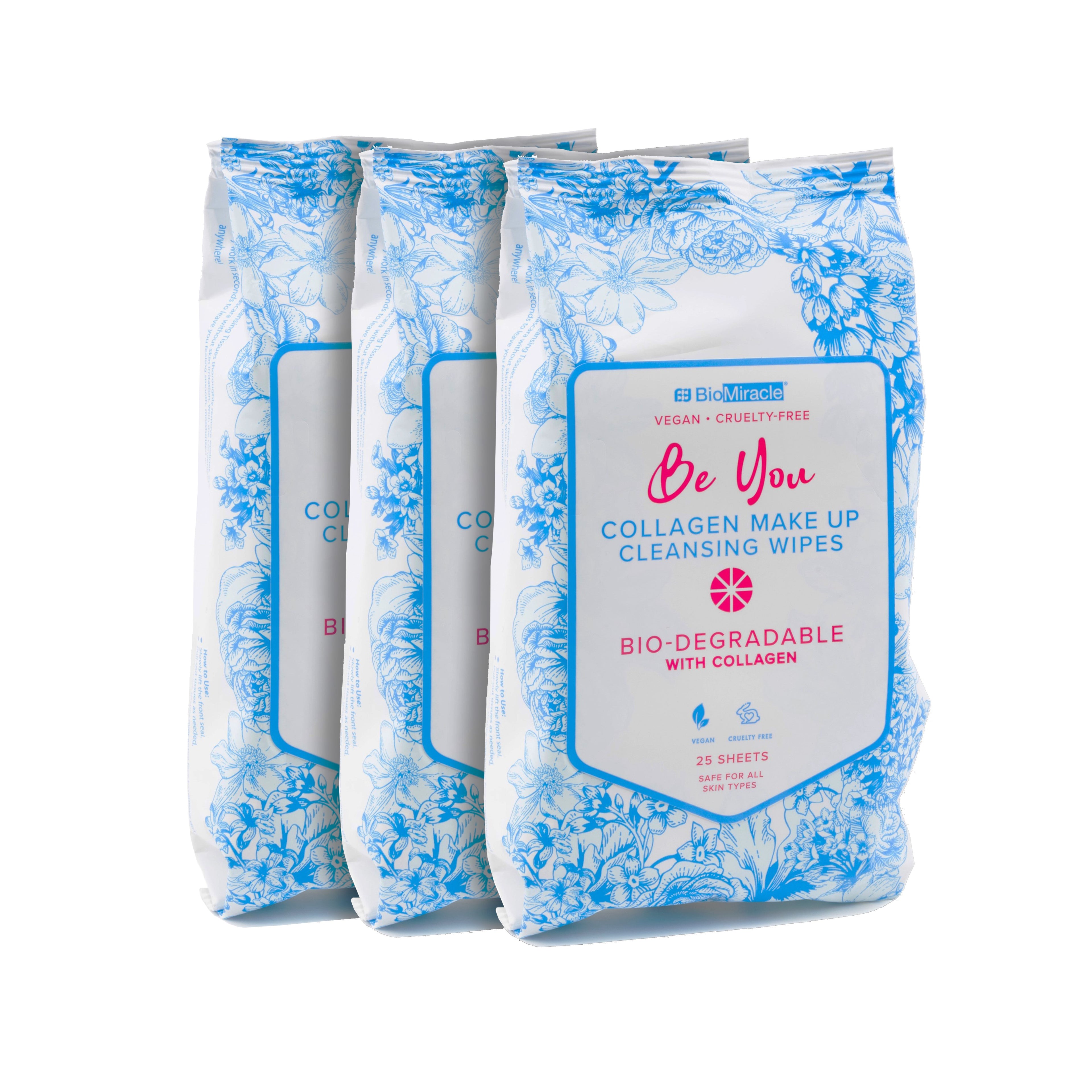 Be You Collagen Make Up Cleansing Wipes 3 Pack