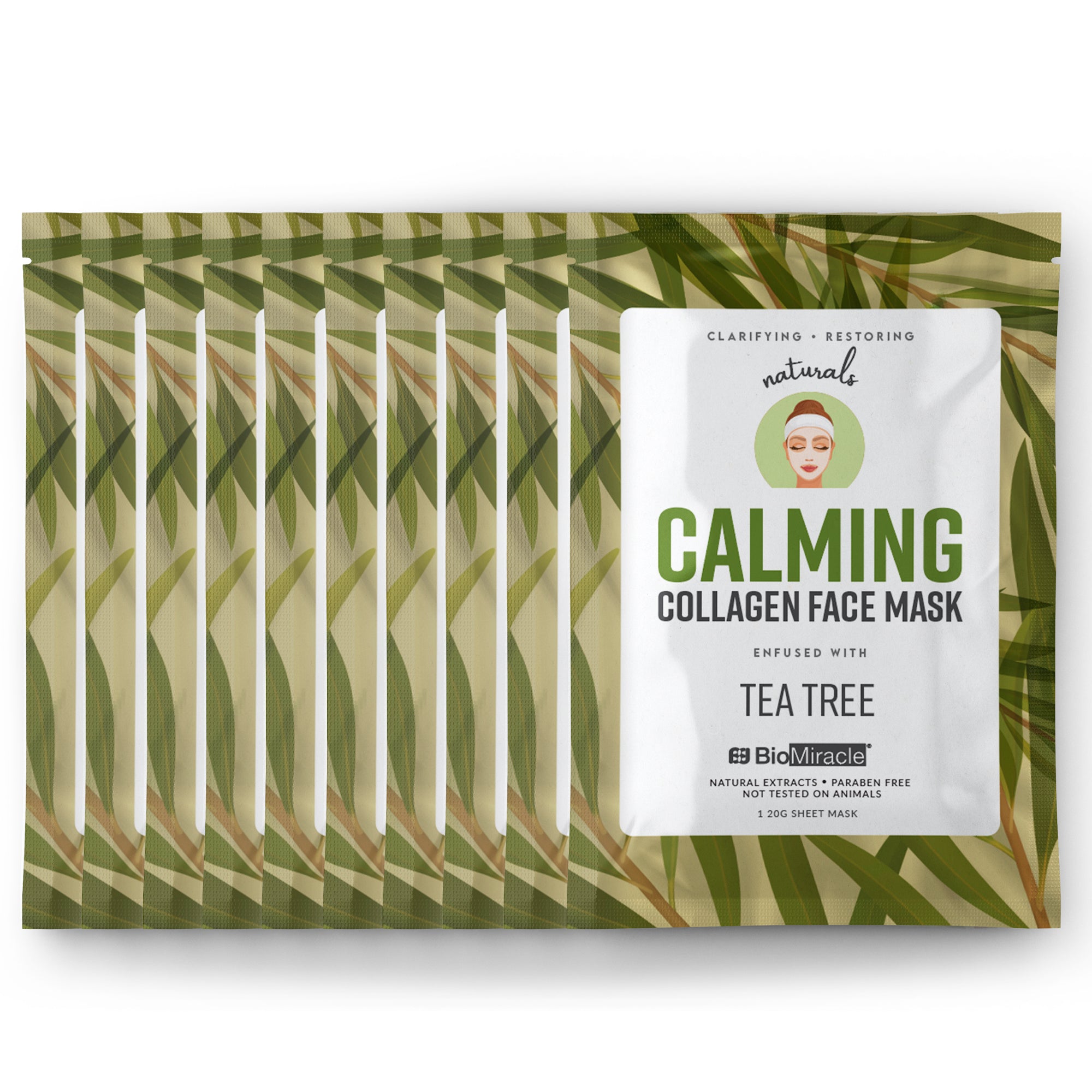 Calming Collagen Face Mask Infused with Tea Tree 10 Pack