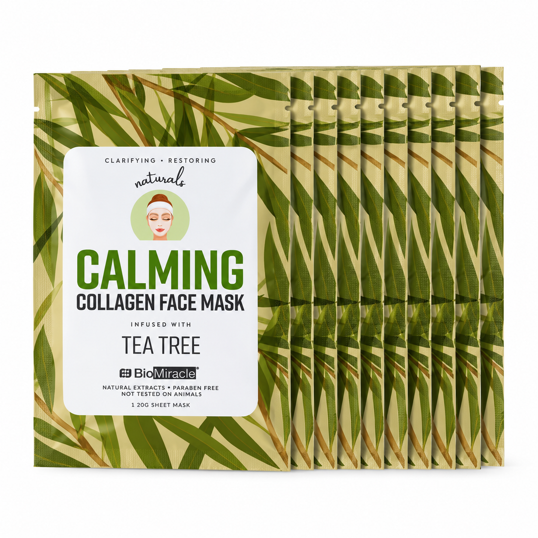 Calming Collagen Face Mask Infused with Tea Tree 10 Pack