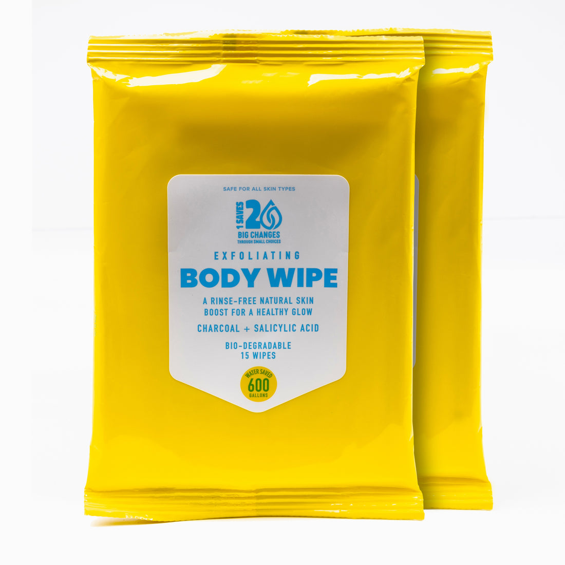 Exfoliating Body Wipe Charcoal + Salicylic Acid Bio-Degradable 15 Count (2 Pack)