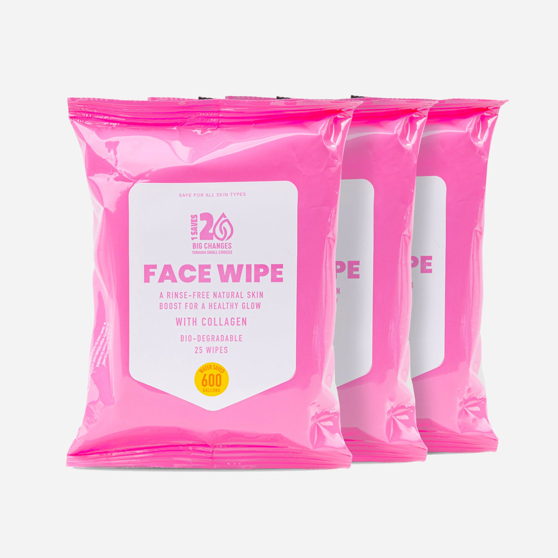 Face Wipe with Collagen Bio-Degradable 25 Count (3 Pack)