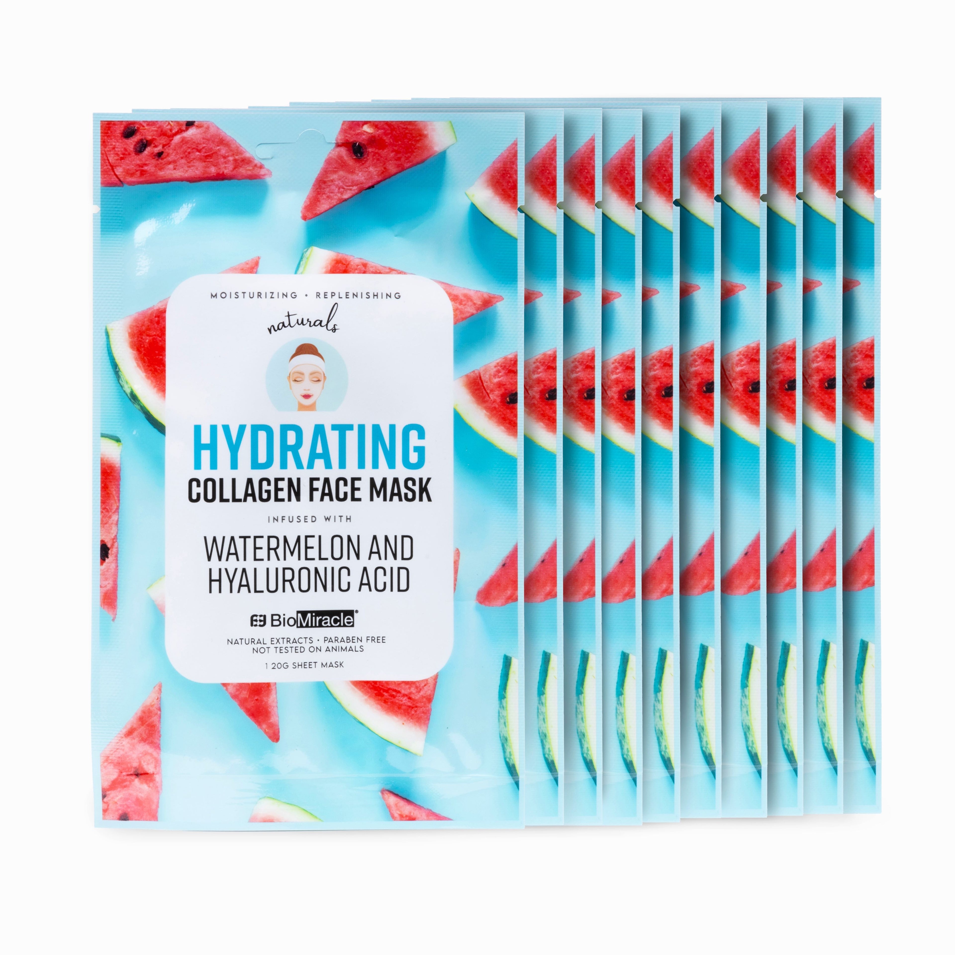 Hydrating Collagen Face Mask Infused with Watermelon and Hyaluronic Acid 10 Pack