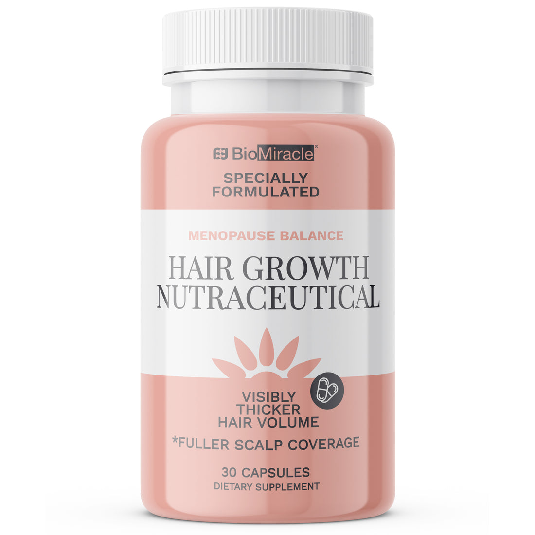 Hair Growth Nutraceutical, Visibly Thicker Hair Volume, Fuller Scalp Coverage, 1 Month Supply, 30 Capsules, Dietary Supplement