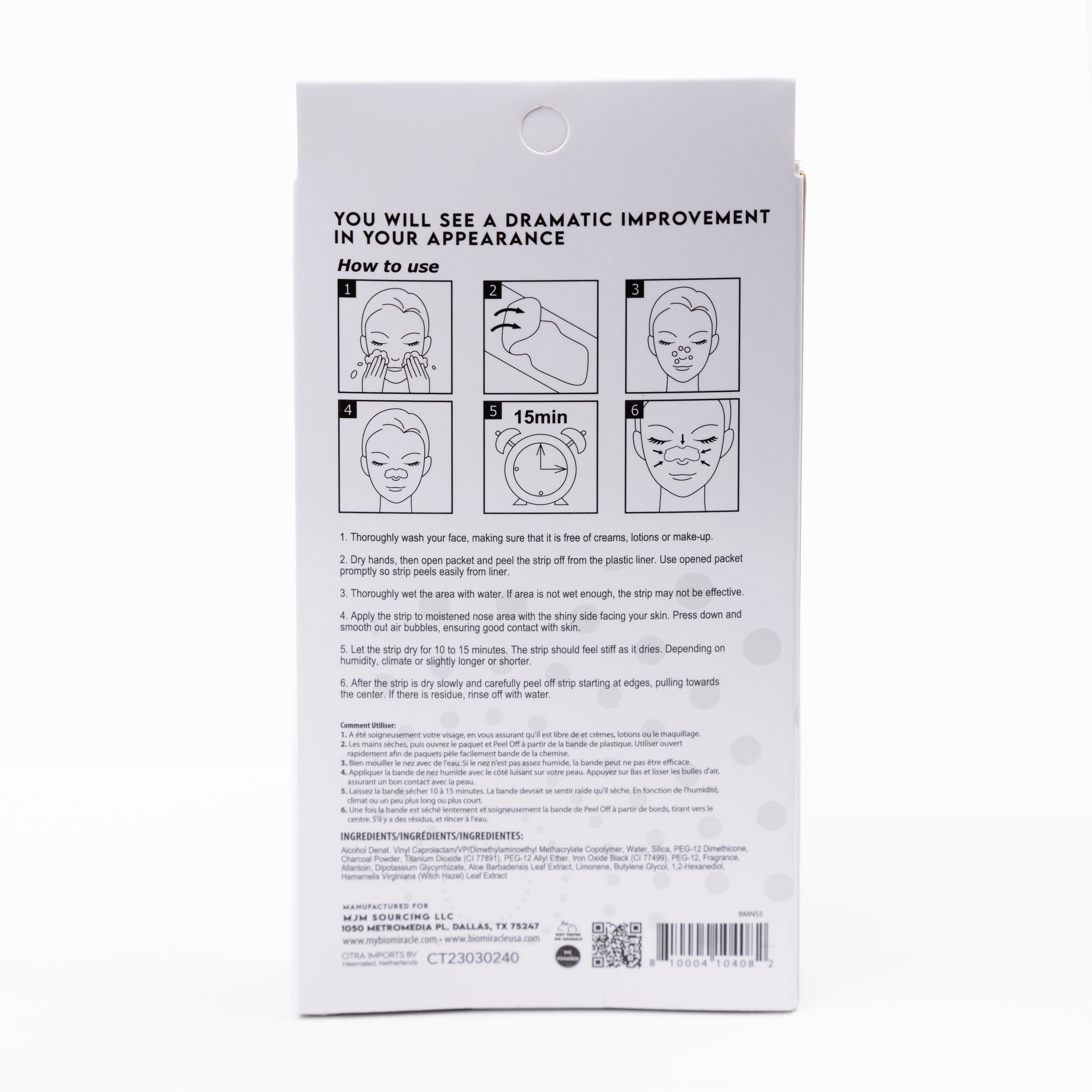 Nose Strips Charcoal Infused Pore Perfecting Nose Mask 3 Pack (15 Pairs)