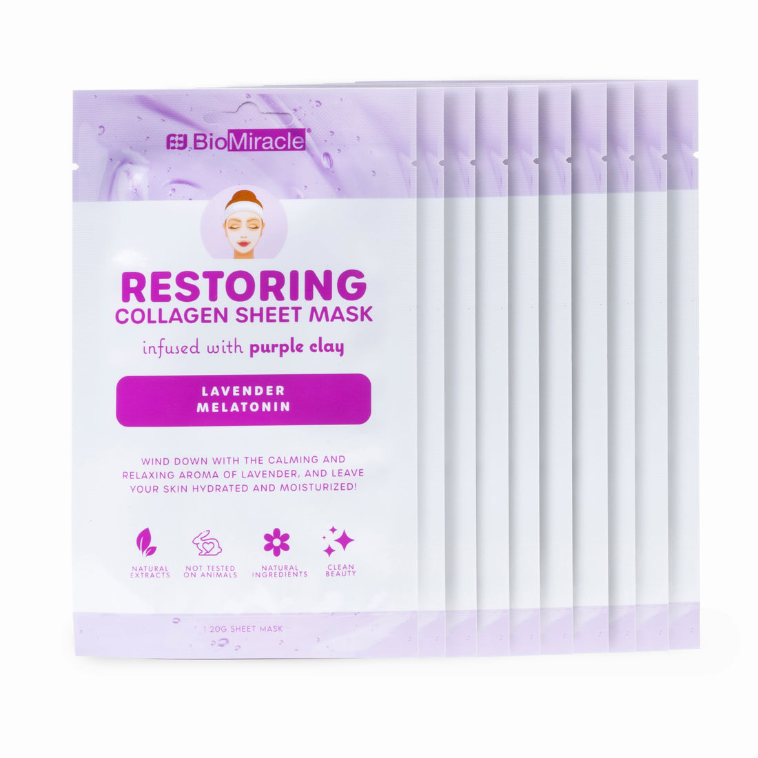Restoring Collagen Sheet Mask Infused with Purple Clay, Lavender and Melatonin 10 Pack