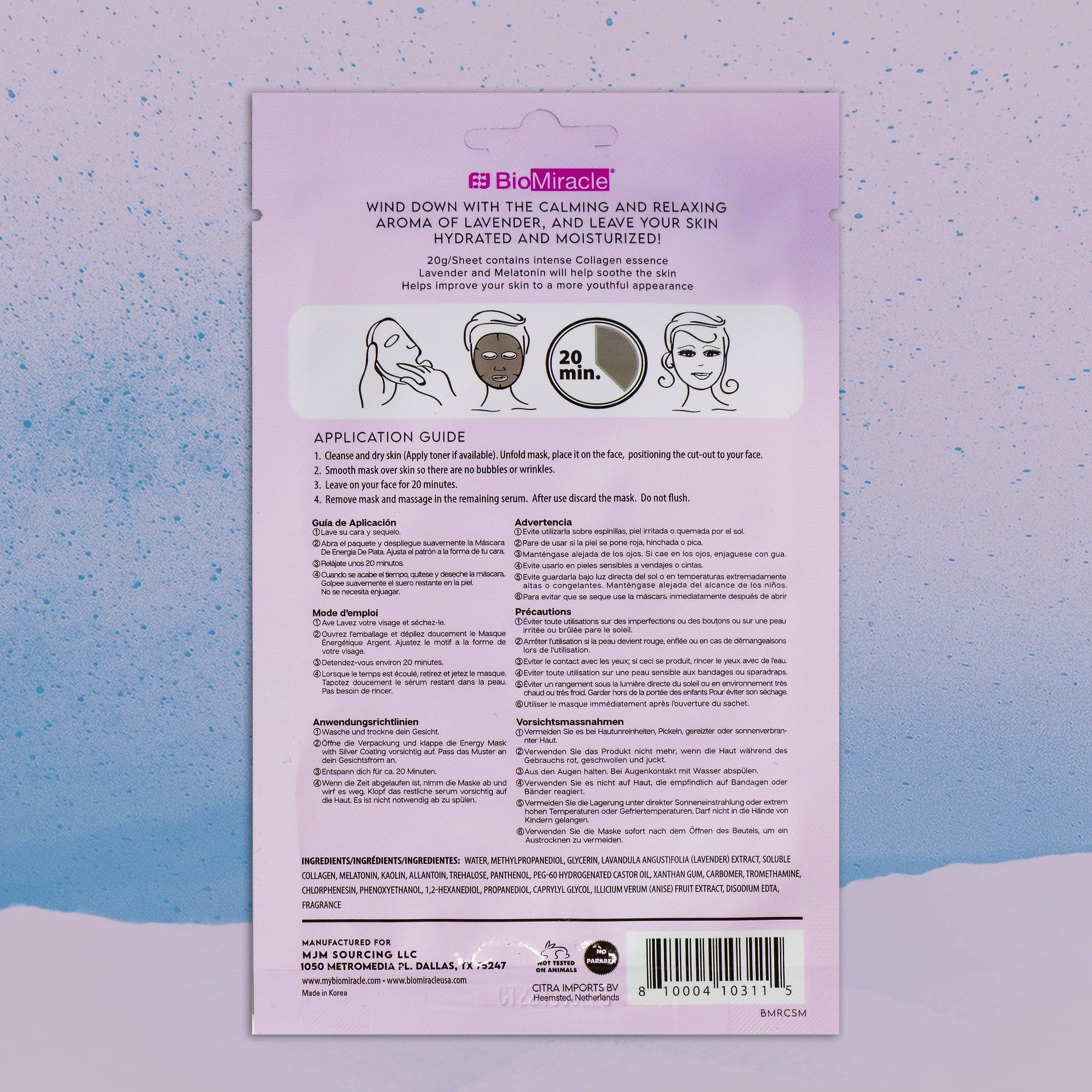 Restoring Collagen Sheet Mask Infused with Purple Clay, Lavender and Melatonin 10 Pack