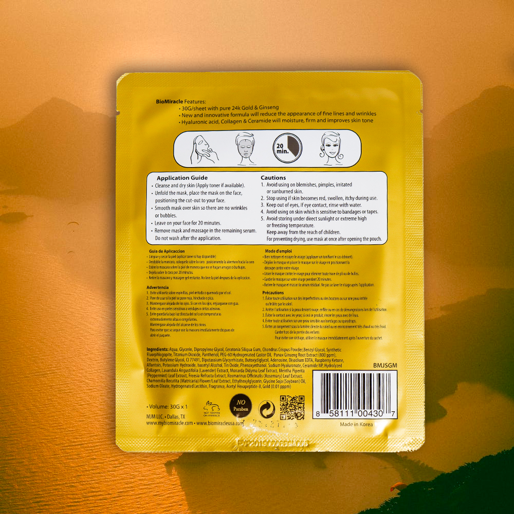 BioMiracle Pure 24k Gold & Ginseng Hydrogel Mask-10 Pack