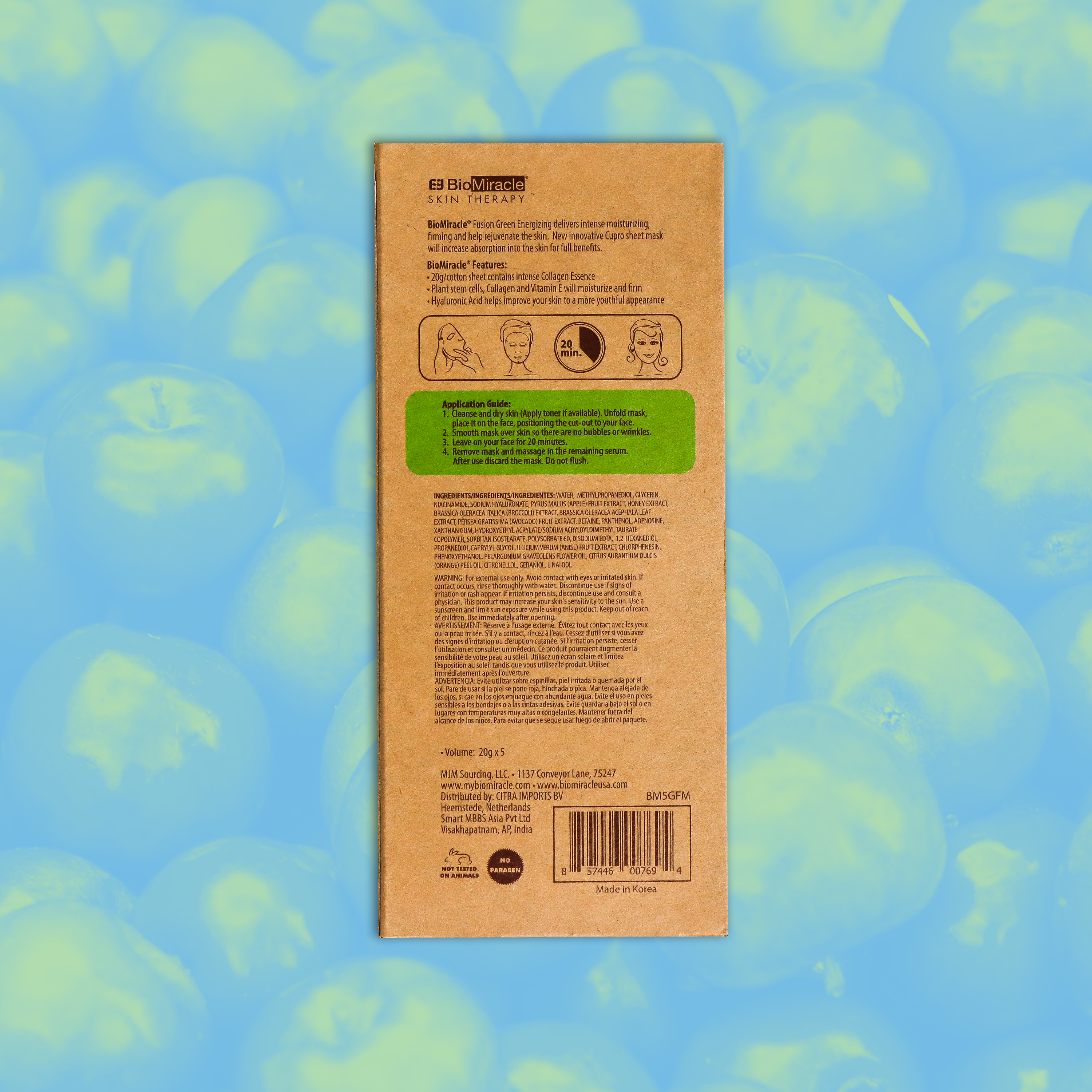 Fusion Green Energizing Skin Booster Juice Natural Mask 5 pack