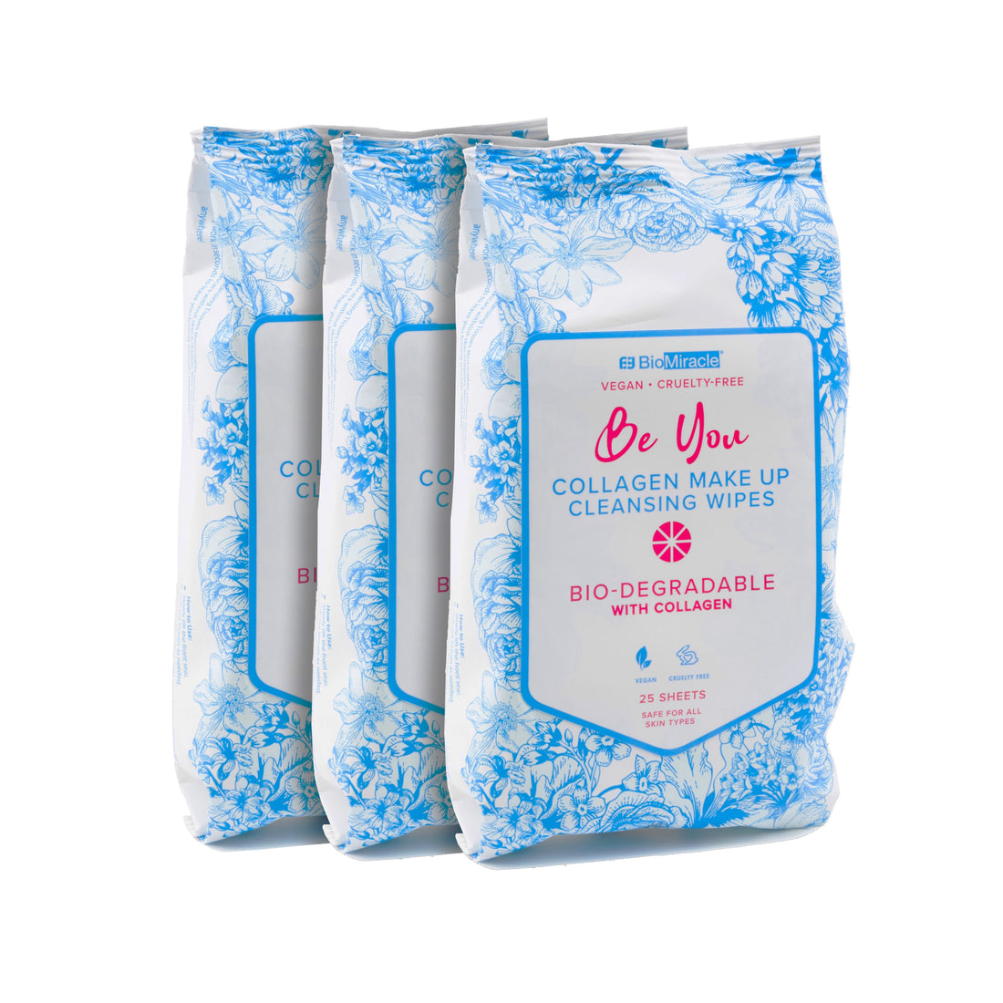Be You Collagen Make Up Cleansing Wipes-3 Pack