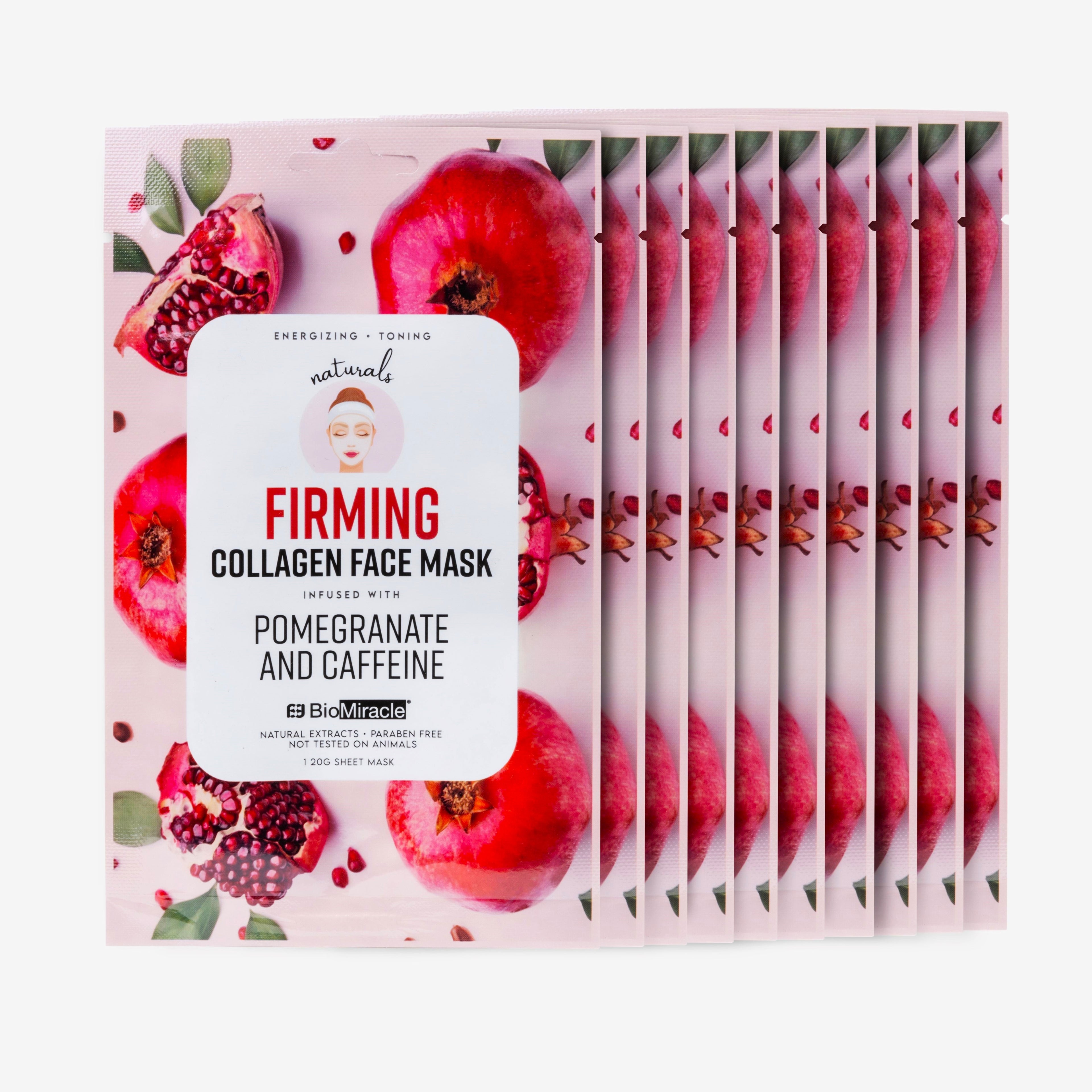 Firming Collagen Face Mask Infused with Pomegranate and Caffeine- 10 Pack