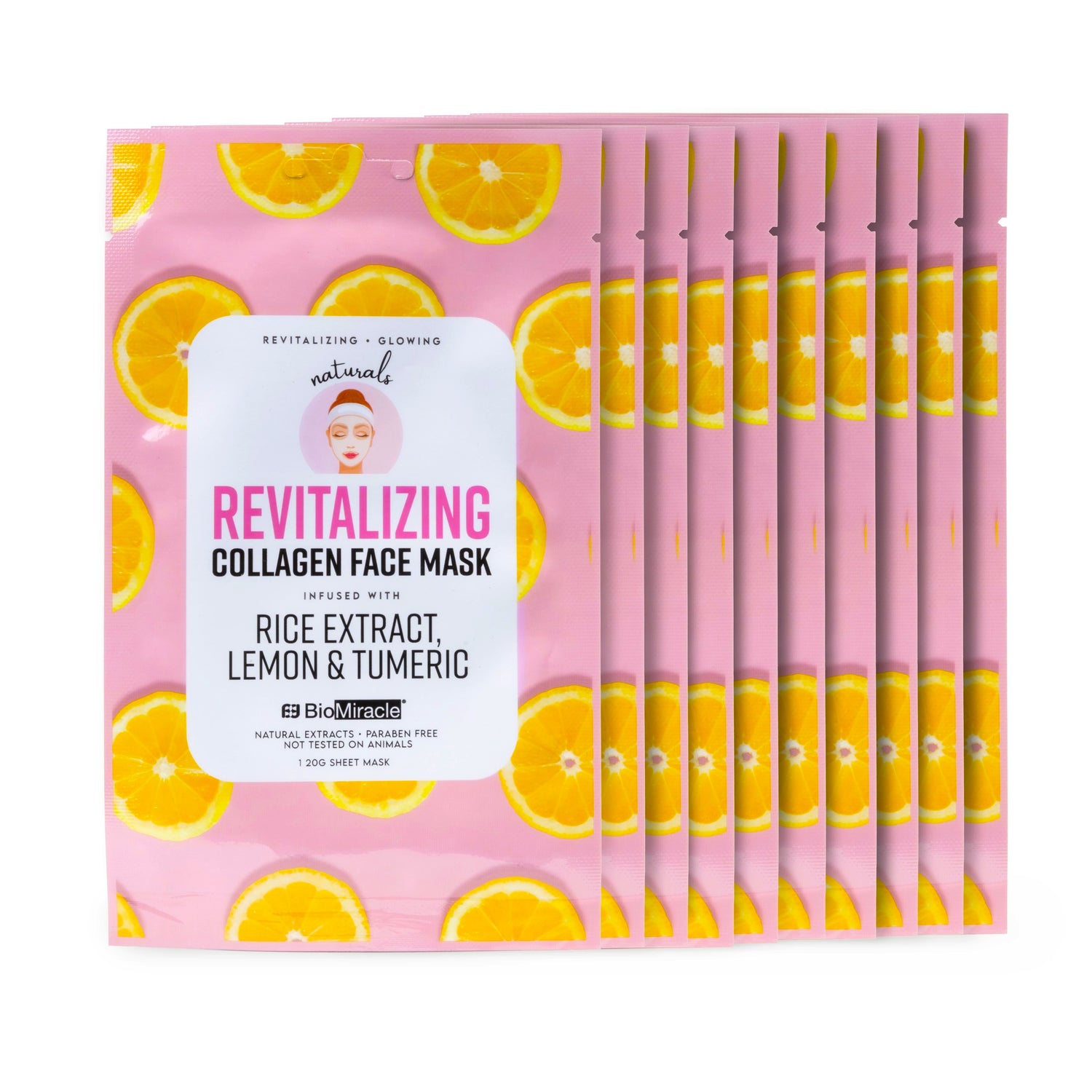 Revitalizing Collagen Face Mask Infused with Rice Extract, Lemon &amp; Turmeric 10 Pack
