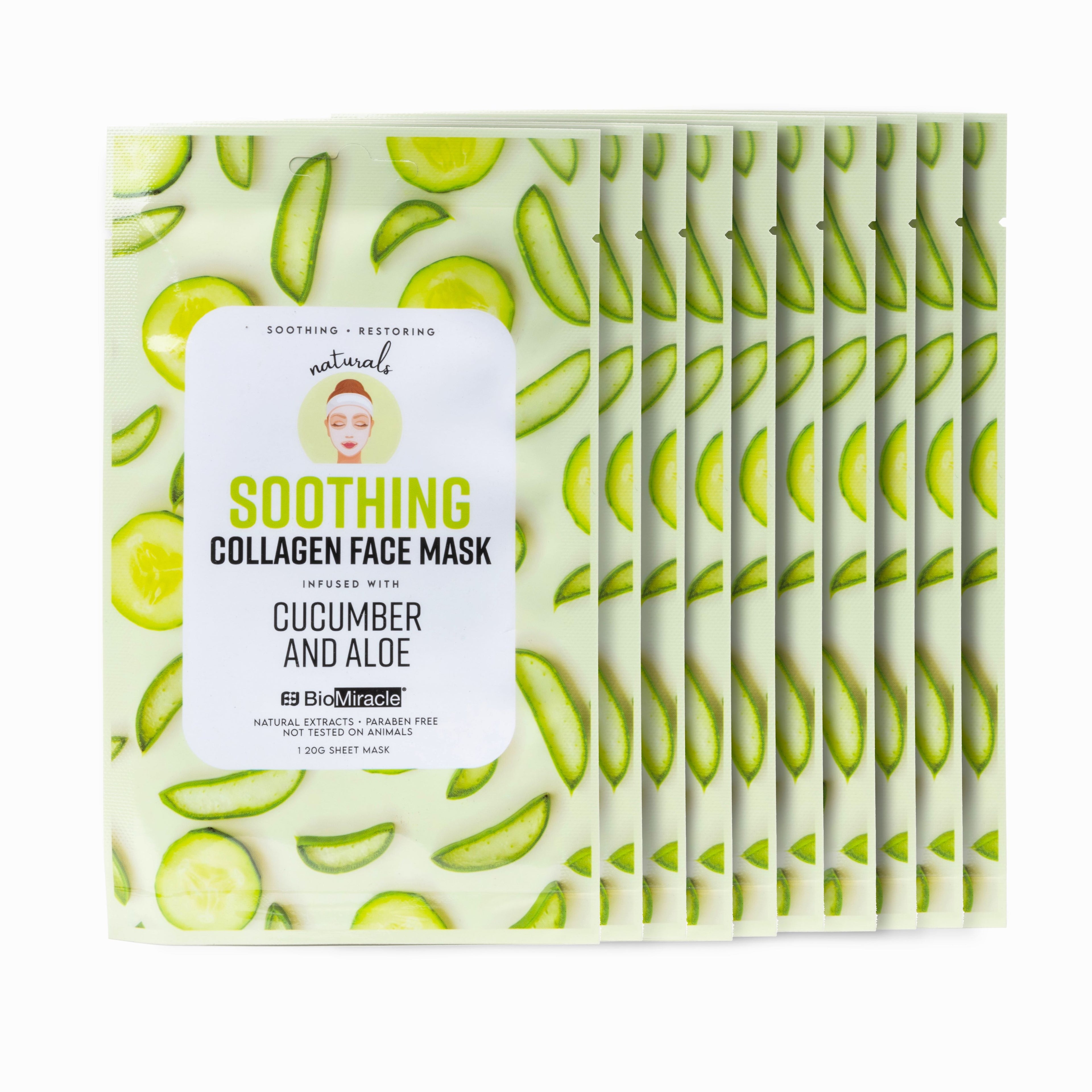 Soothing Collagen Face Mask Infused with Cucumber and Aloe- 10 Pack