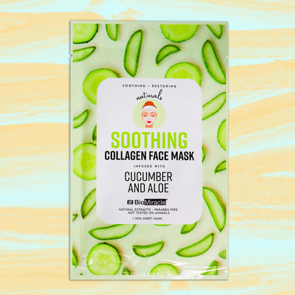 Soothing Collagen Face Mask Infused with Cucumber and Aloe- 10 Pack