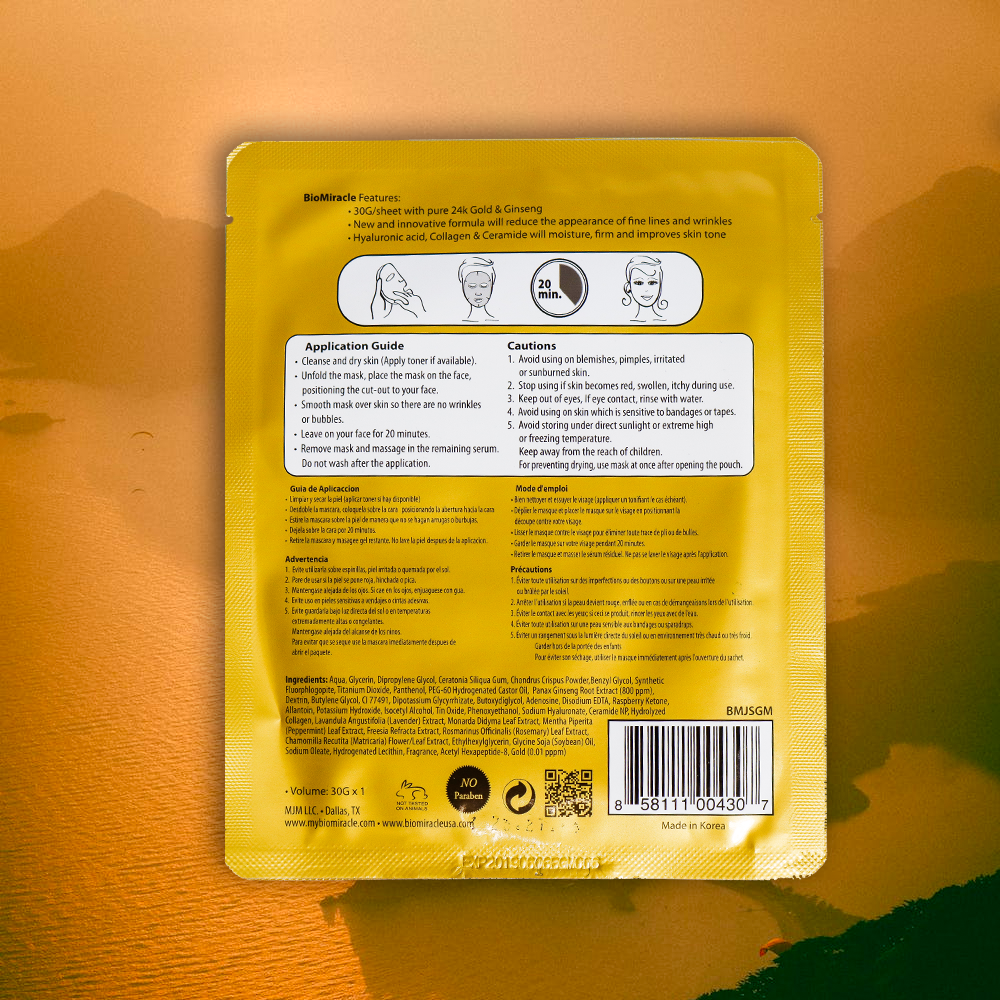 BioMiracle Pure 24k Gold &amp; Ginseng Hydrogel Mask-10 Pack
